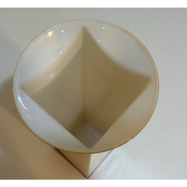 Italian Murano Opaline & Amber Art Glass Vase, Hand Blown, 16” For Sale - Image 9 of 9
