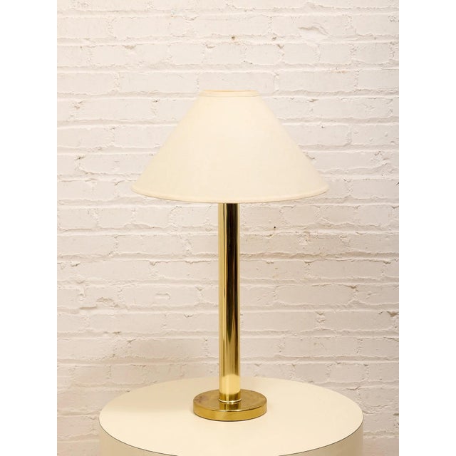Mid 20th Century Brass Column Table Lamp With Cream Shade For Sale - Image 4 of 5