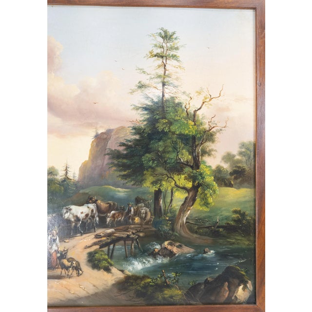 Continental European Alpine Scene Oil Painting on Tin For Sale - Image 4 of 12