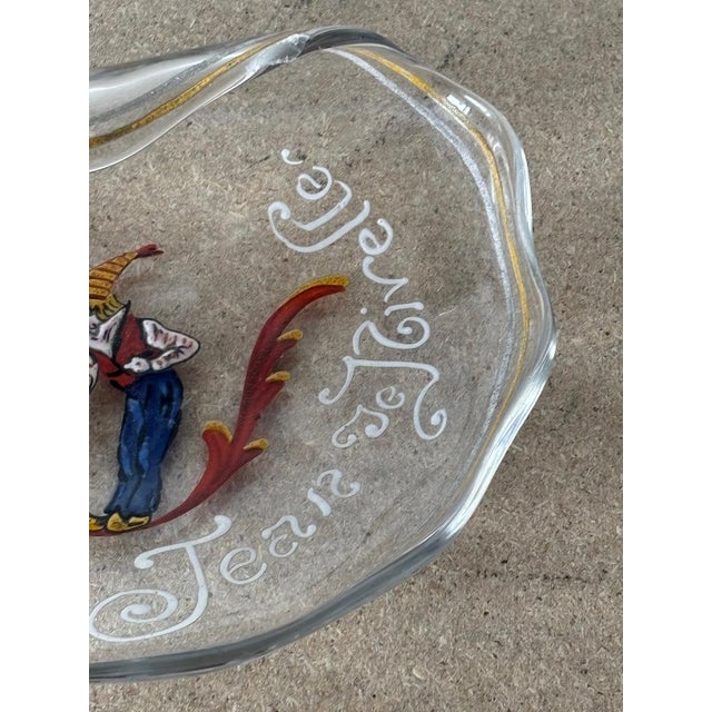 A very pretty and original enameled glass trinket tray, signed by Émile Gallé underneath, entitled "Jean Rivelle's Dog"....