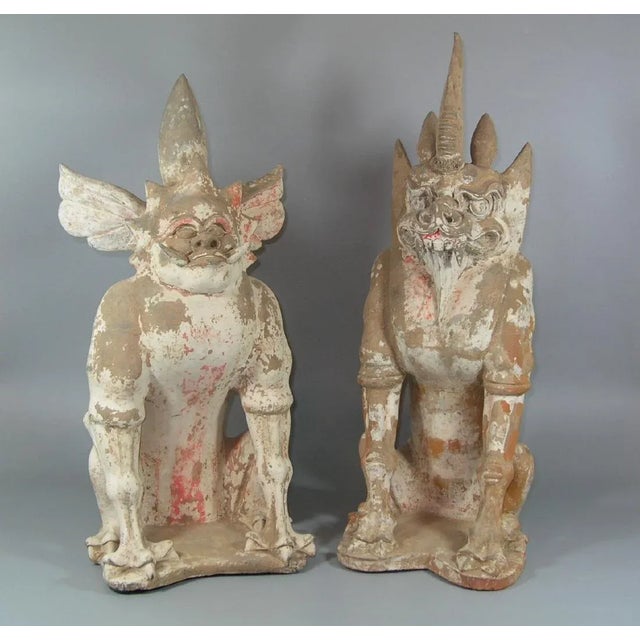 Tang Dynasty Terra Cotta Earth Spirit Sculptures - a Pair For Sale - Image 11 of 11