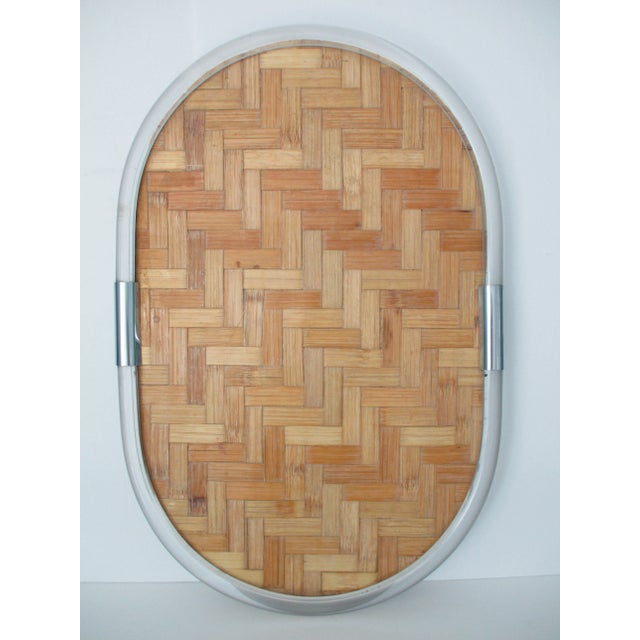 Vintage Greg Copeland Lucite Chrome and Rattan Serving Tray -Wall Art For Sale - Image 13 of 13