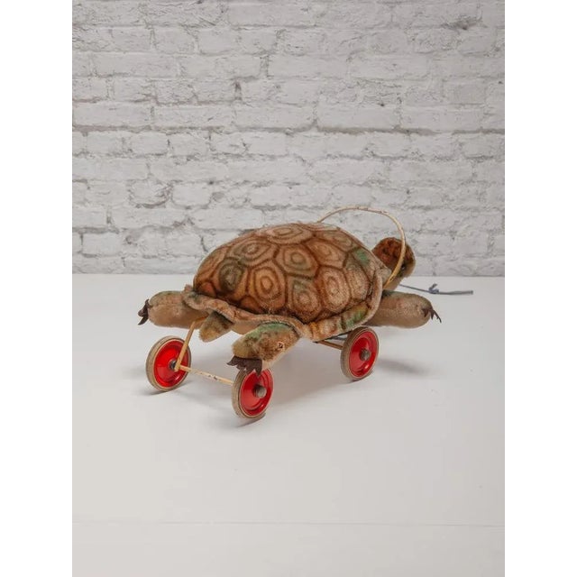 1950s Large Plush Turtle Toy with Glass Button Eyes and Wheels from Steiff, 1960s For Sale - Image 5 of 9