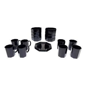 Vintage Arcoroc French Octagon Shaped Black Mod Serving Set - 20 Pieces
