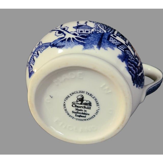 Vintage Blue & White Willow Churchill Staffordshire England Ironstone Creamer For Sale - Image 6 of 6