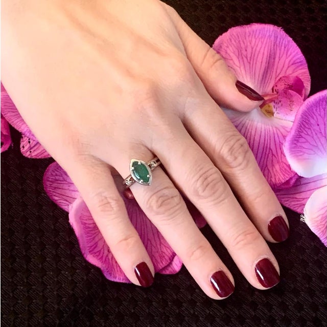 Metal Diamond Emerald Ring 14k White Gold 0.94 TCW Custom Certified For Sale - Image 7 of 8
