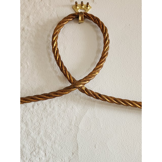 Vintage Hollywood Regency Style Italian Gilt Iron Rope & Tassle Wall Shelf For Sale - Image 11 of 12