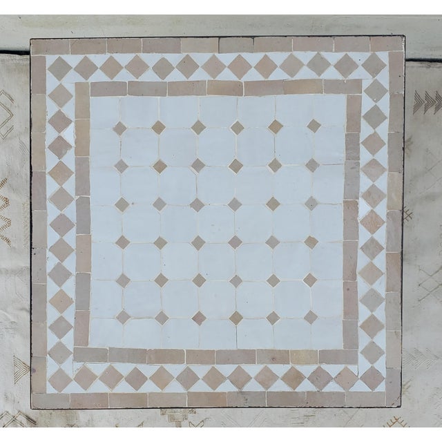 Moroccan 20" Square Moroccan Mosaic Table, White and Beige For Sale - Image 3 of 5
