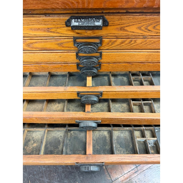 Antique Hamilton Marble Top Oak Letterpress Printer’s Type Cabinet For Sale - Image 10 of 12