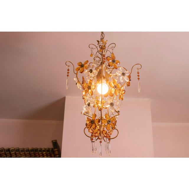 Crystal and Murano Glass Orange Flowers Chandelier, 1970s For Sale - Image 10 of 12