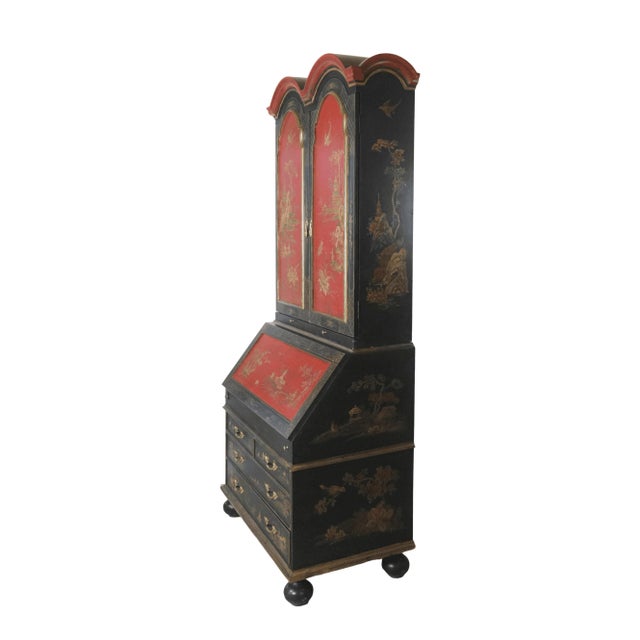 Vintage English George III Style Black and Red Decorative Tall Secretary Cabinet For Sale In New York - Image 6 of 12