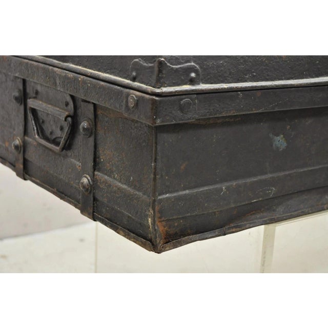 Black Antique Art Deco Steel Metal Military Weapons Black Storage Travel Trunk For Sale - Image 8 of 12