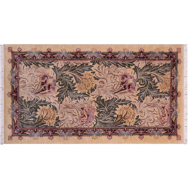 Gold Floral 1990's Pak-Persian Gold/Gold Wool Rug - 2'1'' X 4'4'' For Sale - Image 8 of 9