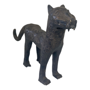 Lg Vintage Benin Bronze Leopard 15" H Nigeria