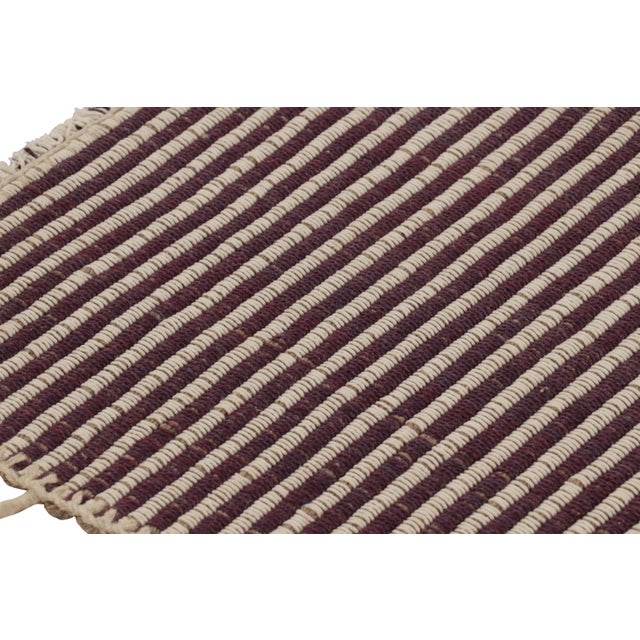 Rug & Kilim Rug & Kilim’s Accent Kilim, Square Rug in Textural Purple and Cream Stripes For Sale - Image 4 of 8