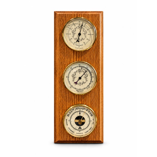 Vintage 1950's/1960's French Multi-Dial Oak Weather Station - Thermometer, Hygrometer & Barometer For Sale - Image 9 of 9