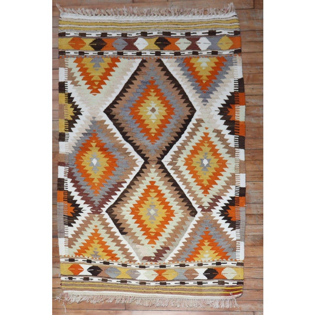 Contemporary Mid 20th Century Geometric Turkish Kilim Flat-Weave - 3'3" x 5'1" For Sale - Image 3 of 6