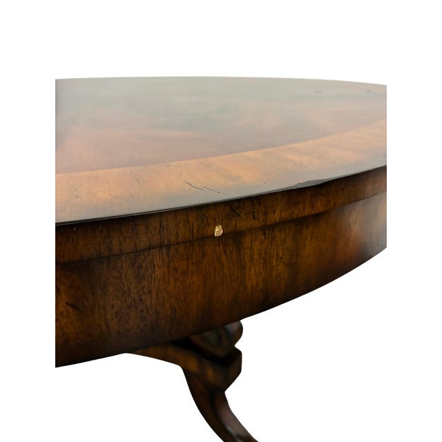 Vintage Maitland-Smith Regency Style Flame Mahogany Round Center Table With Brass Casters For Sale In Charlotte - Image 6 of 10