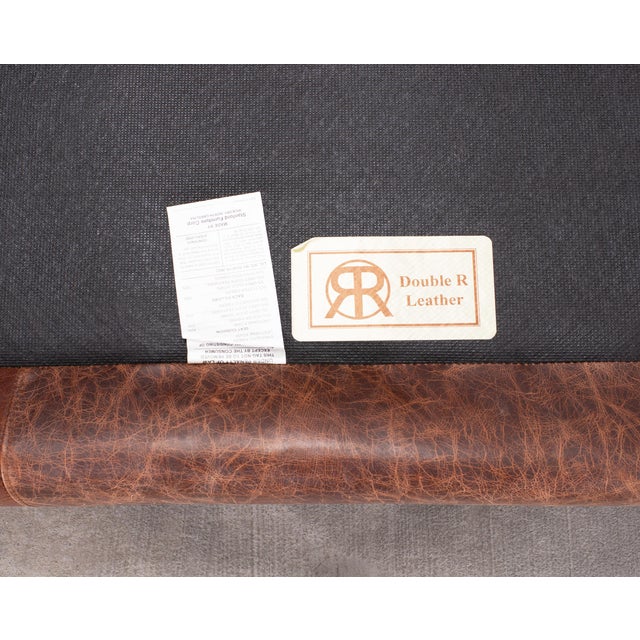 Country English Style Distressed Leather and Walnut Sofa For Sale - Image 9 of 18