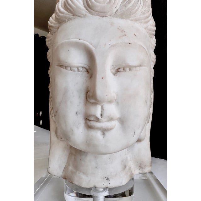 Asian Marble Quan Yin Buddha Bust or Head For Sale - Image 10 of 12