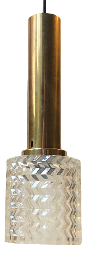 Vintage Glass and Brass Pendant Lamp from Orrefors, 1960s