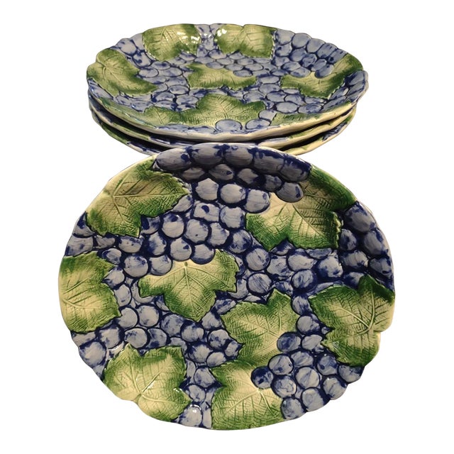 Vintage Fitz and Floyd Hand Painted Grapes & Leaves Plates- Set of 4 For Sale