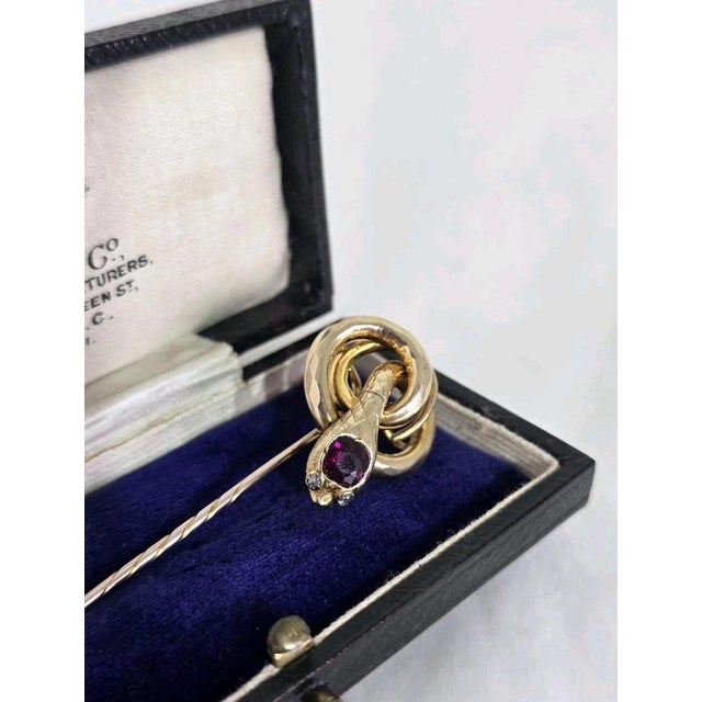 Antique Victorian 9ct Gold Garnet and Diamond Serpent Stickpin, 1890s For Sale - Image 4 of 16