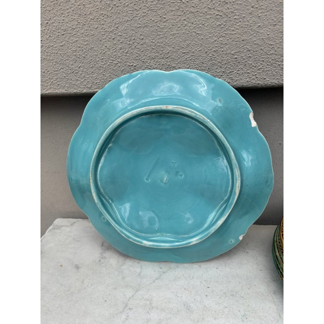 De Sarreguemines French Majolica Oyster Aqua Turquoise Plate Sarreguemines, Circa 1870 For Sale - Image 4 of 5