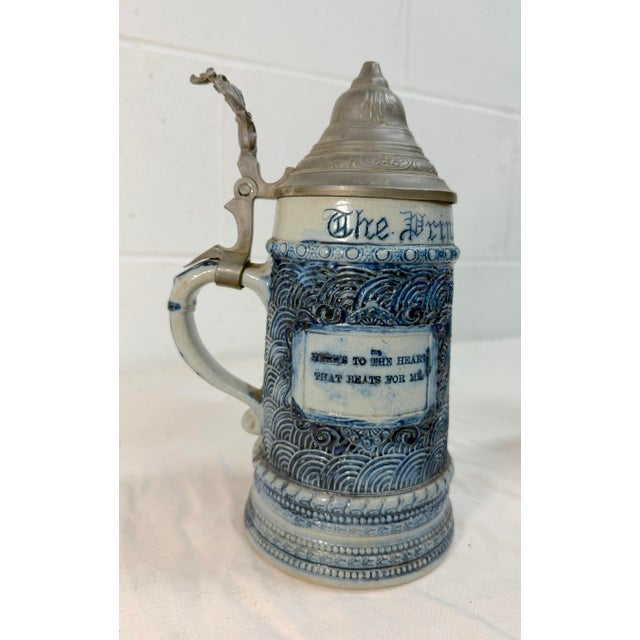 Antique Whites Utica Stoneware Pottery "Prince of Pilsen" Pewter Lidded Stein For Sale - Image 10 of 12