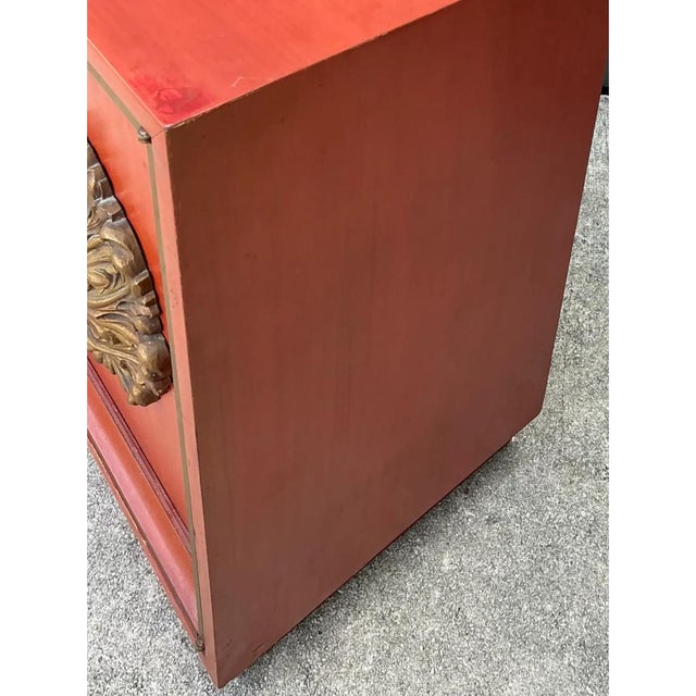 Vintage Lane Red Cabinet With Ornate Medallions For Sale - Image 12 of 14