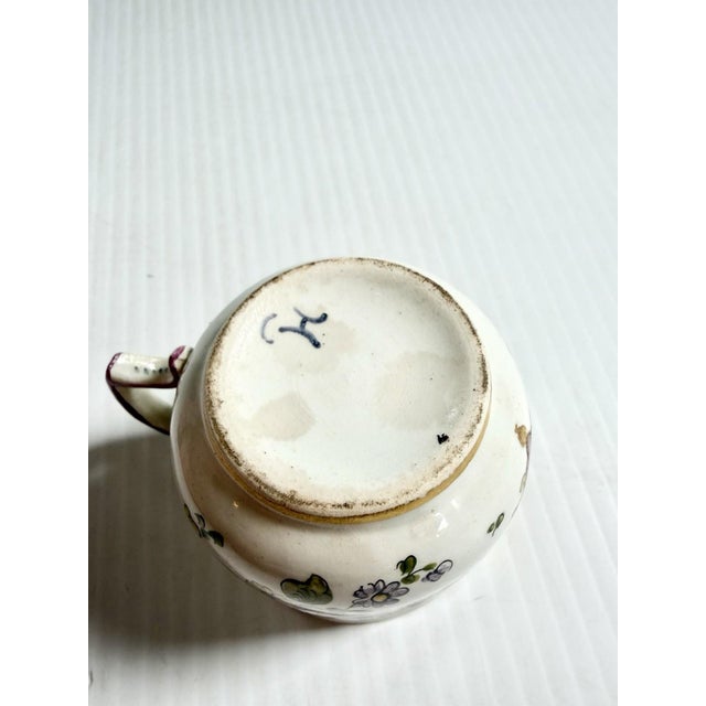 Antique Armorial Pearlware Porcelain Teacup Demitasse, Hand Painted Flowers & Crest For Sale - Image 12 of 12