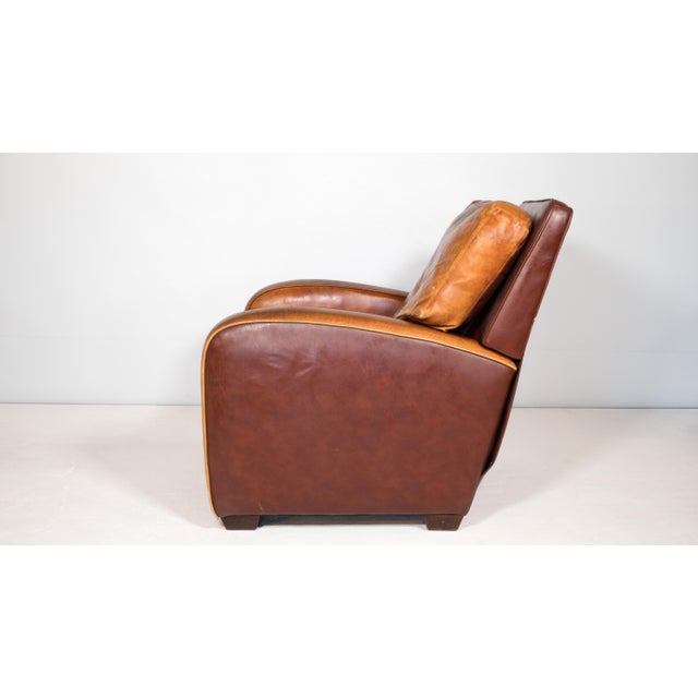 1970s Vintage Barcalounger Art Deco Style Distressed Leather Recliner