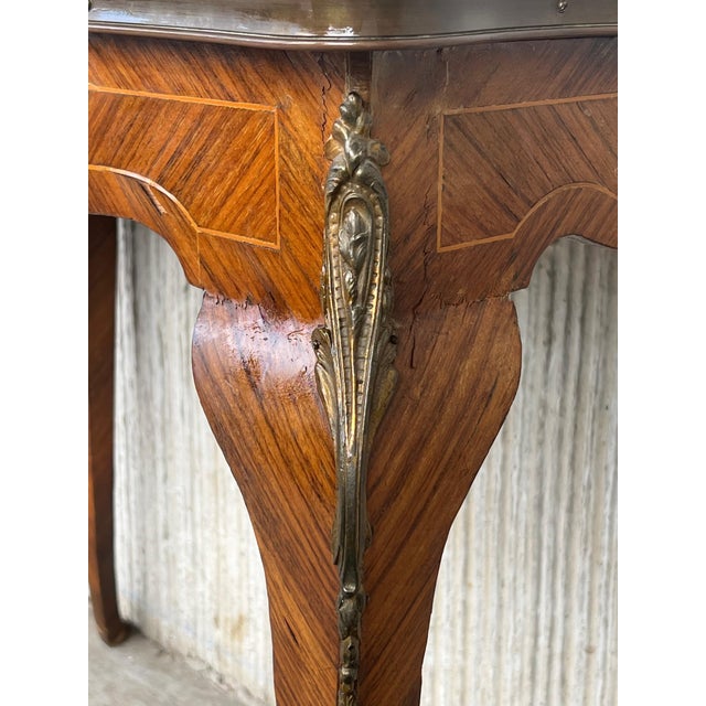Early 20th Century French Marquetry Bronze Ormolu Mounted Center or Desk Table For Sale - Image 9 of 18