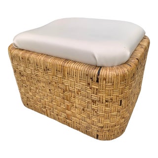 Vintage Coastal Wicker Ottoman For Sale
