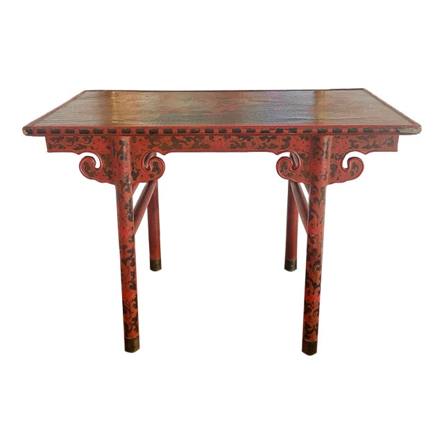 Chinese Red Lacquer Side Table, Drinks Table, 19th C. For Sale