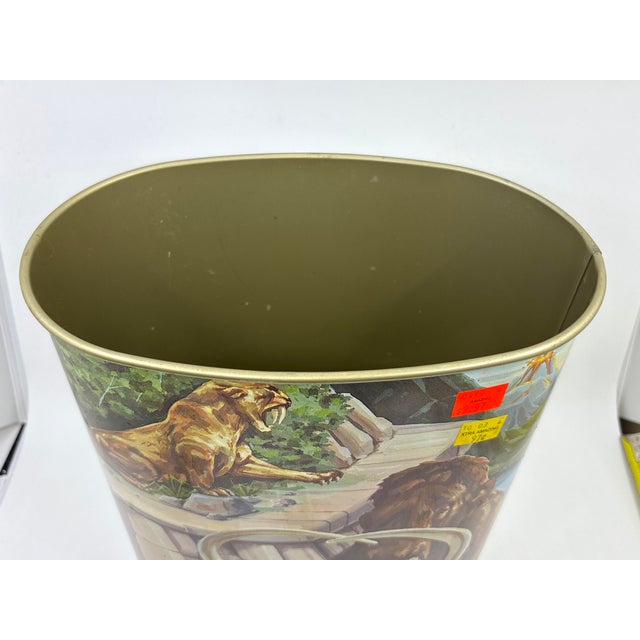 1980s Vintage Prehistoric Dinosaur / Mammoth Metal Wastebasket For Sale - Image 10 of 11