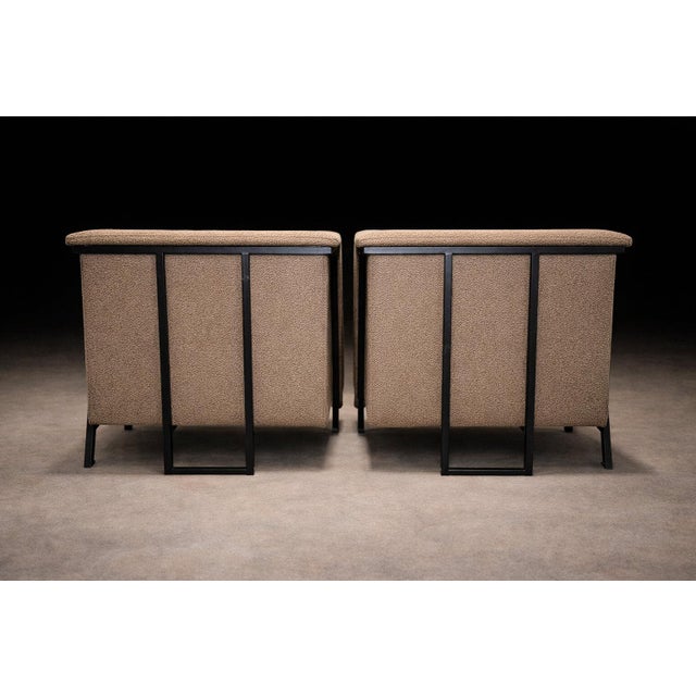 Geraldo De Barros Pair of Armchairs in Blackened Steel & Taupe Mushroom Wool Bouclé, Brazil, 1970s For Sale - Image 9 of 11