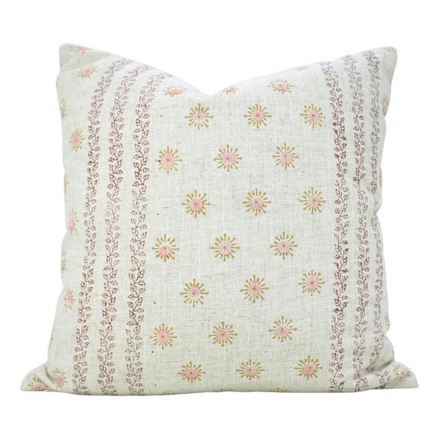 Fabdivine Artisan Block Printed Viscose Linen Pillow Cover 20x20 – Happy Bloom Decorative Throw Case For Sale