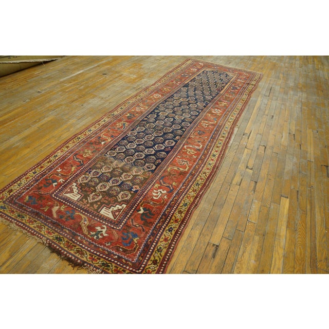 1930s Blue Navy Paisley Tribal Antique W. Persian Kurdish Rug 3'10" X 12'2" Handknotted Wool Carpet For Sale - Image 15 of 16