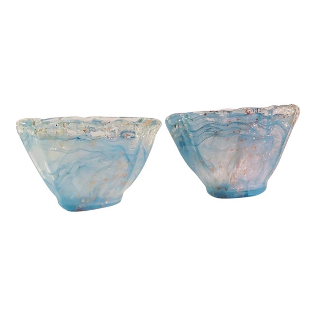 Vintage Murano Tammaro Home Italy Blue GLD Bowl -Set of 2 For Sale