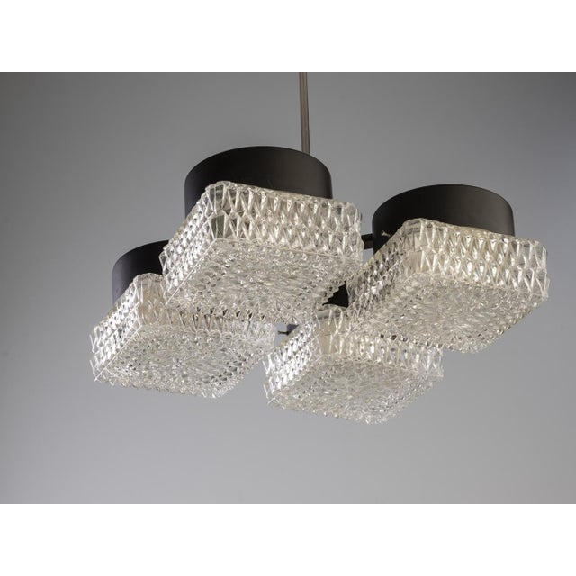 Four-Light Glass and Metal Chandelier from Kamenický Šenov, 1970s For Sale - Image 6 of 8