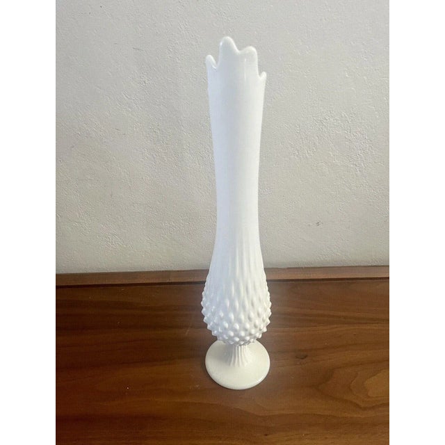 Fenton Art Glass Company Vintage MCM Large Fenton Milk Glass Hobnail Swung Stretch Vase For Sale - Image 4 of 4