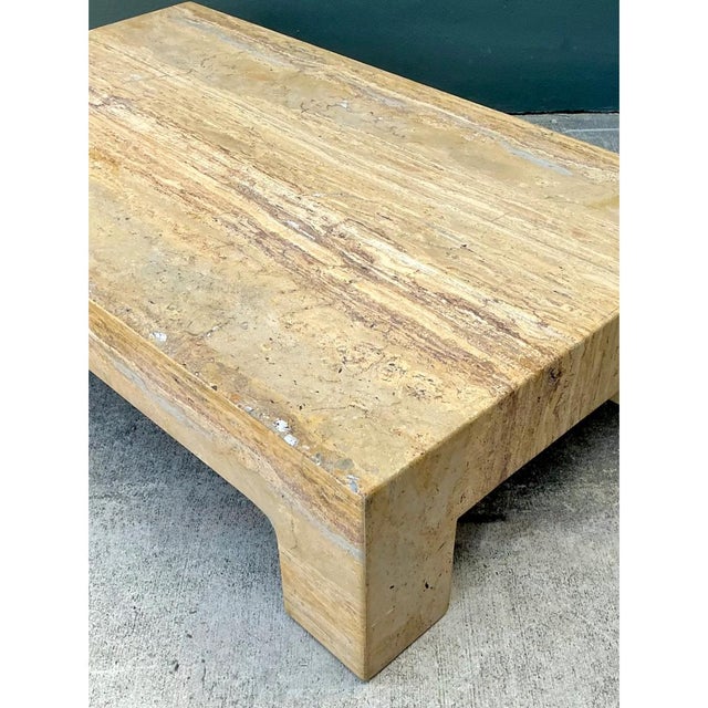 Cream Vintage Monumental Travertine Parsons Coffee Table For Sale - Image 8 of 13