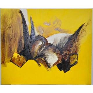 Mid 20th Century Frank Walcutt Yellow & Brown Abstract Oil Painting C.1972 For Sale