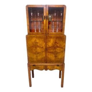 English 1930s Art Deco Walnut Cocktail Cabinet For Sale