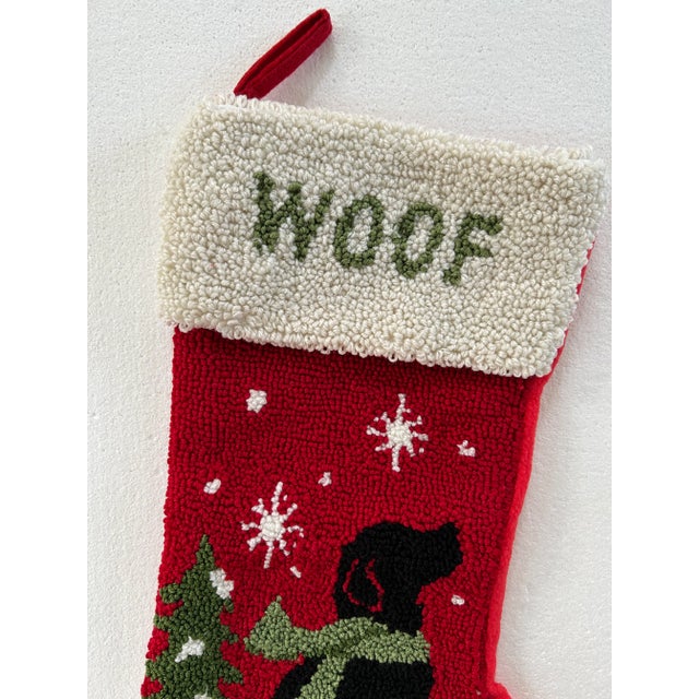 21st Century Hand Hooked Dog Christmas Stocking - "Woof" For Sale - Image 4 of 9