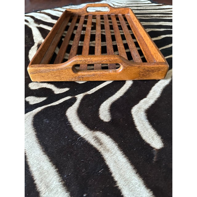 1970s Vintage 1970’s Large Oak Slat Tray With Handles For Sale - Image 5 of 17