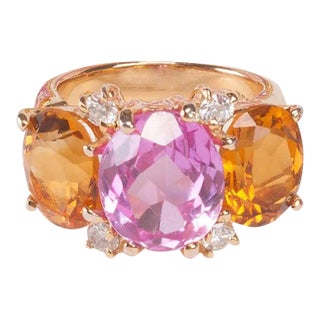 Christina Addison Medium Gum Drop Ring With Pink Topaz and Citrine and Diamonds For Sale