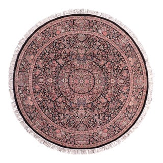 Art Nouveau 1990's Pak-Persian Black/Pink Wool Round Rug- 8'1'' X 8'3'' For Sale