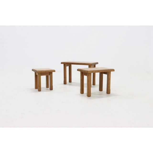 1960s Brutalist Blonde Oak Nesting Tables, 1960s, Set of 3 For Sale - Image 5 of 8
